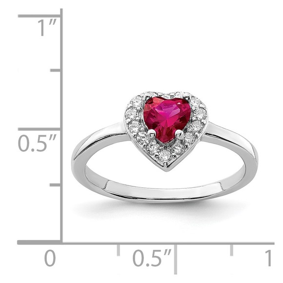 925 Sterling Silver Rhodium-plated Created Corundum & CZ Heart Ring - Picture 5 of 6